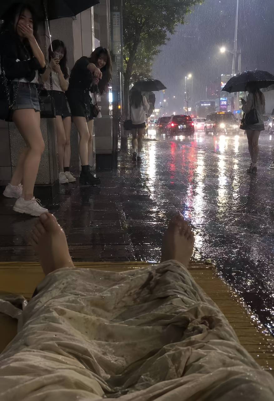 睡在公交站旁边淋了一夜暴雨！坤巴毛没有不说，连路过的几个女的也要嘲讽拉满，人间绝22 / 作者:广鸡周某人 / 