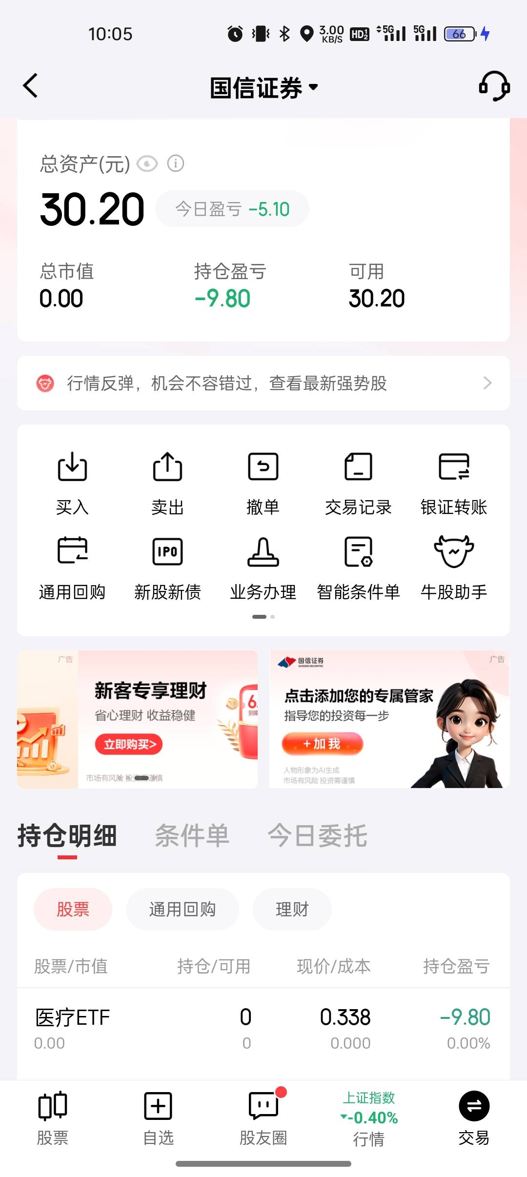 京东金融etf昨天买入今天卖出一共亏了9.8，才润20

92 / 作者:船到桥头自然-沉 / 