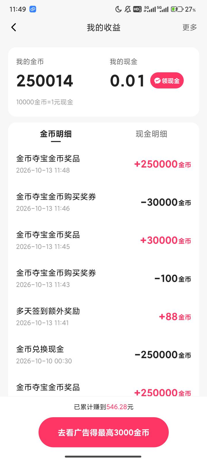 我去快手金币夺宝  11万没了  看广告都是一金币   
45 / 作者:瘫痪两年半 / 